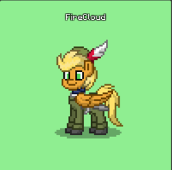 Size: 402x399 | Tagged: safe, artist:clevercloud2022pl, imported from derpibooru, oc, oc only, oc:huntercloud, pegasus, pony, pony town, clothes, green background, male, simple background, solo, sword, uniform, weapon, wings