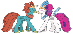 Size: 3180x1514 | Tagged: safe, artist:supahdonarudo, imported from derpibooru, queen novo, oc, classical hippogriff, hippogriff, series:novoember, my little pony: the movie, female, heart, high res, husband and wife, male, nuzzling, simple background, transparent background