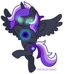 Size: 880x1000 | Tagged: safe, artist:jennieoo, imported from derpibooru, oc, oc:aliss, alicorn, pony, evil grin, grin, looking at you, patreon, patreon reward, show accurate, simple background, smiling, solo, spread wings, transparent background, vector, wings