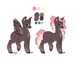 Size: 1280x1130 | Tagged: safe, artist:apieceofmii, artist:ladypastal, imported from derpibooru, oc, oc only, oc:topsy tipsy turvey, alicorn, alicorn oc, base used, coat markings, colored ears, colored wings, female, freckles, horn, mare, reference sheet, signature, simple background, socks (coat markings), solo, white background, wings