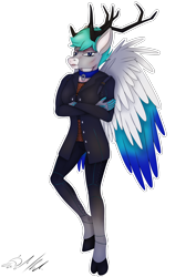 Size: 2894x4093 | Tagged: safe, artist:drawing-unique, imported from derpibooru, oc, oc only, oc:freyja, anthro, fall of equestria, caribou, cloven hooves, collar, crossed arms, fantasy class, loyal, modern clothing, obedient, rise of equestria, servant, simple background, soldier, solo, transparent background, valkyrie, warrior