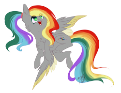 Size: 2295x1760 | Tagged: safe, artist:prettyshinegp, imported from derpibooru, oc, oc only, pegasus, pony, :d, chest fluff, eye clipping through hair, female, flying, looking up, mare, multicolored hair, open mouth, open smile, pegasus oc, rainbow hair, simple background, smiling, solo, transparent background