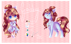Size: 3700x2290 | Tagged: safe, artist:prettyshinegp, imported from derpibooru, oc, oc:gabby, earth pony, human, chest fluff, clothes, dress, duo, eared humanization, earth pony oc, female, humanized, jewelry, necklace, smiling