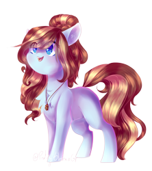 Size: 1674x1888 | Tagged: safe, alternate version, artist:prettyshinegp, imported from derpibooru, oc, oc:gabby, earth pony, :d, chest fluff, earth pony oc, eye clipping through hair, female, jewelry, mare, necklace, open mouth, open smile, simple background, smiling, solo, transparent background