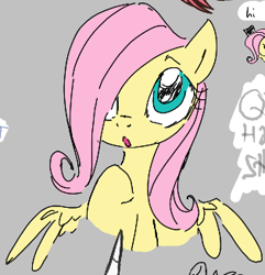Size: 315x327 | Tagged: artist needed, safe, imported from derpibooru, fluttershy, pegasus, pony, :o, aggie.io, bust, cropped, cute, drawthread, female, filly, filly fluttershy, foal, gray background, hair over one eye, open mouth, simple background, solo, wide eyes, younger