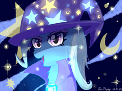 Size: 1280x960 | Tagged: safe, artist:pendisplay, imported from derpibooru, trixie, pony, unicorn, brooch, cape, clothes, gem, hat, jewelry, solo, trixie's brooch, trixie's cape, trixie's hat