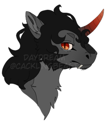 Size: 745x844 | Tagged: safe, artist:cackling-beast, derpibooru exclusive, imported from derpibooru, king sombra, pony, unicorn, black mane, bust, fangs, gray coat, horn, male, portrait, red eyes, red horn, simple background, solo, stallion, the crystal empire 10th anniversary, transparent background, watermark