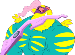 Size: 1177x868 | Tagged: safe, artist:pascalmulokozi2, edit, edited screencap, imported from derpibooru, screencap, fluttershy, saddle rager, pegasus, pony, power ponies (episode), season 4, background removed, confused, female, flutterhulk, mare, mouth hold, power ponies, shocked, shocked expression, simple background, solo, transparent background