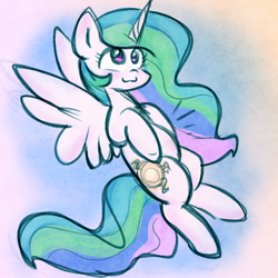 Size: 900x900 | Tagged: safe, artist:zutcha, imported from derpibooru, princess celestia, alicorn, pony, :3, belly, chubby, cute, cutelestia, female, mare, smiling, solo, spread wings, wings