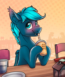 Size: 3000x3560 | Tagged: safe, artist:helmie-art, imported from derpibooru, oc, oc only, oc:guttatus, bat pony, pony, bat pony oc, drinking, drinking straw, solo, sternocleidomastoid