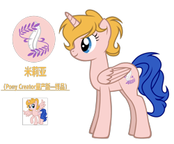 Size: 4170x3450 | Tagged: safe, artist:equestria secret guard, imported from derpibooru, oc, oc only, oc:milia, alicorn, pony, pony creator, alicorn oc, chinese, horn, simple background, solo, transparent background, vector, wings