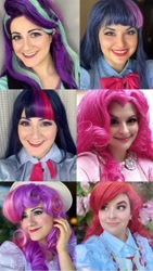 Size: 1288x2289 | Tagged: safe, artist:sarahndipity cosplay, artist:shelbeanie, imported from derpibooru, apple bloom, pinkie pie, starlight glimmer, sweetie belle, twilight sparkle, human, equestria girls, mirror magic, spoiler:eqg specials, clothes, cosplay, costume, everfree northwest 2019, grin, irl, irl human, photo, smiling