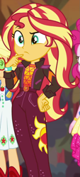 Size: 447x986 | Tagged: safe, imported from derpibooru, screencap, applejack, pinkie pie, sunset shimmer, human, equestria girls, equestria girls series, sunset's backstage pass!, spoiler:eqg series (season 2), cropped