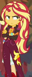 Size: 413x974 | Tagged: safe, imported from derpibooru, screencap, applejack, sunset shimmer, human, equestria girls, equestria girls series, sunset's backstage pass!, spoiler:eqg series (season 2), cropped