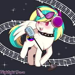 Size: 1200x1200 | Tagged: safe, artist:nightlight dawn, imported from derpibooru, oc, oc:blubble beats, alicorn, pony, alicorn oc, horn, music, music notes, singing, unicon, wings