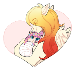 Size: 2340x2240 | Tagged: safe, artist:dorkmark, artist:pandachenn, imported from derpibooru, oc, oc only, pegasus, pony, baby, baby pony, collaboration, female, heart, love, mother and child, smiling, solo