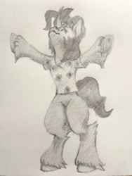 Size: 3120x4160 | Tagged: safe, artist:soundwavedragon, imported from derpibooru, king sombra, unicorn, bipedal, clothes, crown, facial hair, flower, happy, hooves, horn, jewelry, male, monochrome, raised hoof, regalia, shirt, solo, standing, the crystal empire 10th anniversary, traditional art