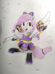 Size: 1536x2048 | Tagged: safe, artist:syndyfon, imported from derpibooru, oc, oc:storm cloud, pegasus, cheerleader, clothes, pom pom, solo, traditional art