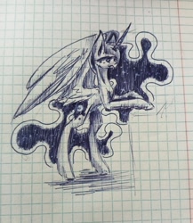Size: 936x1080 | Tagged: safe, artist:anastas, imported from derpibooru, princess luna, alicorn, pony, bipedal, female, graph paper, mare, raised hoof, sketch, standing on two hooves, traditional art