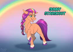 Size: 1400x1006 | Tagged: safe, artist:sunny way, imported from derpibooru, sunny starscout, earth pony, pony, cute, female, g5, mare, open mouth, rainbow, smiling, solo