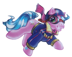 Size: 1236x988 | Tagged: safe, artist:lyn fletcher, imported from derpibooru, sweet breeze, earth pony, pony, aviator, aviator goggles, aviator hat, badge, blue mane, bomber jacket, cap, clothes, female, g3, goggles, hat, hoof heart, jacket, official, scarf, simple background, solo, transparent background