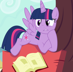 Size: 2423x2377 | Tagged: safe, artist:mint-light, artist:twilyisbestpone, imported from derpibooru, twilight sparkle, alicorn, pony, adorkable, base used, book, cute, dork, female, golden oaks library, high res, hoof on cheek, lip bite, mare, pegasus wings, solo, spread wings, twiabetes, twilight sparkle (alicorn), wings