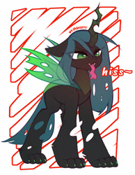Size: 1678x2160 | Tagged: safe, artist:shavurrr, imported from derpibooru, queen chrysalis, changeling, hengstwolf, werewolf, hissing, simple background, solo, tongue out
