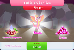 Size: 1267x860 | Tagged: safe, imported from derpibooru, dragon, advertisement, claws, costs real money, dragoness, english, female, fire, gameloft, gem, horns, numbers, official, sale, scales (g4), solo, solo focus, spread wings, text, tree, wings