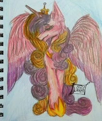 Size: 720x854 | Tagged: safe, artist:woizii, imported from derpibooru, princess cadance, alicorn, pony, eyes closed, female, hoof shoes, mare, signature, smiling, solo, spread wings, traditional art, wings