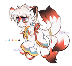 Size: 2180x1993 | Tagged: safe, artist:whohwo, imported from derpibooru, oc, oc only, original species, pony, clothes, ear fluff, kimono (clothing), kitsune, kitsune pony, simple background, solo, white background