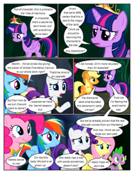 Size: 612x792 | Tagged: safe, artist:newbiespud, edit, edited screencap, imported from derpibooru, screencap, applejack, fluttershy, pinkie pie, rainbow dash, rarity, spike, twilight sparkle, alicorn, dragon, earth pony, pegasus, pony, unicorn, comic:friendship is dragons, princess twilight sparkle (episode), big crown thingy, comic, dialogue, element of magic, eyelashes, female, jewelry, male, mane seven, mane six, mare, regalia, screencap comic, twilight sparkle (alicorn)