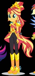 Size: 278x600 | Tagged: safe, imported from derpibooru, sunset shimmer, human, equestria girls, legend of everfree, black background, boots, crystal guardian, high heel boots, shoes, simple background, solo