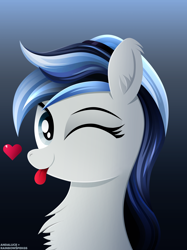Size: 3016x4032 | Tagged: safe, artist:andaluce, artist:rainbowšpekgs, imported from derpibooru, oc, oc:haze northfleet, bust, chest fluff, ear fluff, female, floating heart, gradient background, heart, lineless, looking at you, mare, one eye closed, solo, tongue out, wink, winking at you