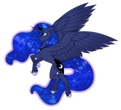 Size: 2799x2542 | Tagged: safe, alternate version, artist:ouijaa, imported from derpibooru, princess luna, alicorn, pony, beautiful, cel shading, colored, concave belly, crown, ethereal mane, ethereal tail, floppy ears, galaxy mane, galaxy tail, high res, hoof shoes, jewelry, large wings, looking forward, looking up, no source available, peytral, princess shoes, raised hooves, rearing, regalia, shading, side view, simple background, slim, solo, spread wings, starry mane, starry tail, tail, thin, transparent background, wing fluff, wings