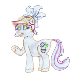 Size: 1057x1129 | Tagged: safe, artist:elidiotadelaesquina, imported from derpibooru, oc, oc only, oc:kurntis, earth pony, cactus, chest fluff, chubby, helmet, nervous, simple background, traditional art, transparent background, unshorn fetlocks