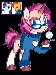 Size: 1200x1600 | Tagged: safe, artist:pegasski, artist:spaceydracon, imported from derpibooru, rarity, sunburst, oc, pony, unicorn, base used, black background, clothes, female, glasses, mare, offspring, open-chest sweater, outline, parent:rarity, parent:sunburst, parents:rariburst, simple background, sweater