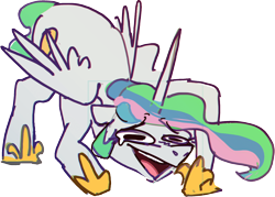 Size: 2054x1468 | Tagged: safe, artist:alumx, imported from derpibooru, princess celestia, alicorn, pony, eyebrows, eyebrows visible through hair, female, g4, laughing, mare, meme, open mouth, simple background, solo, transparent background, wheeze