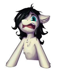 Size: 2793x3366 | Tagged: safe, artist:senaelik, imported from derpibooru, oc, oc only, oc:floor bored, earth pony, pony, /mlp/, chest fluff, ear fluff, female, floppy ears, mare, open mouth, ribcage, simple background, white background