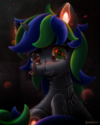 Size: 1600x2000 | Tagged: safe, artist:symbianl, imported from derpibooru, oc, oc only, pony, robot, robot pony, animatronic, broken, commission, solo
