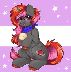 Size: 3447x3500 | Tagged: safe, imported from derpibooru, oc, oc:midnight blaze, unicorn, bread, commission, food, sitting