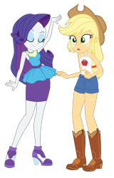 Size: 2609x4065 | Tagged: safe, artist:gmaplay, imported from derpibooru, applejack, rarity, human, equestria girls, equestria girls series, street chic, spoiler:eqg series (season 2), bare shoulders, clothes, rarity peplum dress, simple background, sleeveless, tanktop, transparent background