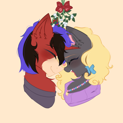 Size: 1000x1000 | Tagged: safe, artist:thieftea, imported from derpibooru, oc, pony, unicorn, bow, commission, hair bow, horn, mistletoe, ych result, yellow changeling