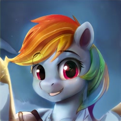 Size: 1024x1024 | Tagged: safe, imported from derpibooru, rainbow dash, pegasus, pony, ai content, ai generated, bust, generator:thisponydoesnotexist, not rainbow dash, portrait, simple background, solo