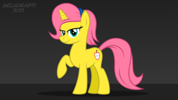 Size: 8000x4500 | Tagged: safe, artist:metalhead97, imported from derpibooru, oc, oc:golden blush, pony, unicorn, commission, gradient background, lidded eyes, looking at you, pink mane, pink tail, presenting, raised hoof, smiling, smiling at you, solo, standing, tail