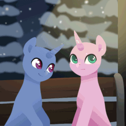 Size: 640x640 | Tagged: safe, artist:rumista, imported from derpibooru, oc, pony, animated, clothes, commission, duo, kissing, scarf, snow, snowfall, winter, your character here