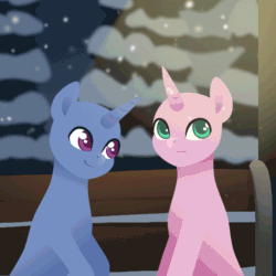 Size: 640x640 | Tagged: safe, artist:rumista, imported from derpibooru, oc, pony, animated, clothes, commission, duo, scarf, snow, snowfall, snuggling, winter, your character here
