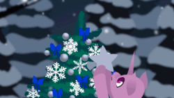 Size: 640x360 | Tagged: safe, artist:rumista, imported from derpibooru, oc, pony, animated, christmas, commission, decorating, duo, holiday, snow, snowfall, winter, your character here