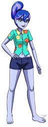 Size: 1384x3600 | Tagged: safe, artist:artemis-polara, imported from derpibooru, princess luna, human, between dark and dawn, equestria girls, alternate hairstyle, barefoot, belly button, clothes, commission, feet, foot tapping, hawaiian shirt, open mouth, shirt, shorts, simple background, smiling, solo, tapping, transparent background, vice principal luna