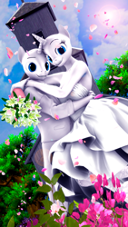 Size: 2160x3840 | Tagged: safe, imported from derpibooru, oc, anthro, unicorn, 3d, bouquet, clothes, commission, dress, female, flower, flower petals, looking at you, male, shipping, smiling, smiling at you, source filmmaker, straight, wedding dress, ych example, your character here