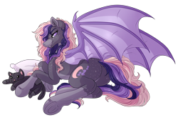 Size: 4728x3180 | Tagged: safe, artist:amazing-artsong, imported from derpibooru, oc, oc:lunar lullaby, bat pony, pony, butt, female, lying down, mare, plot, plushie, prone, simple background, solo, transparent background